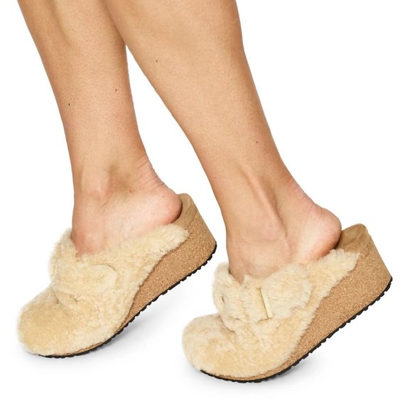 Papillio Shoes - PAPILLIO Birkenstock Fanny Teddy Shearling Wedge Mule CLOG EU 40 9 9.5 NEW $190